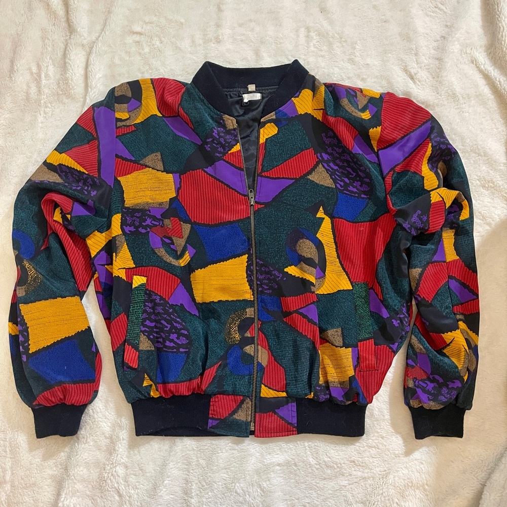Vintage 90s Picasso Abstract Oversized Bomber Jacket